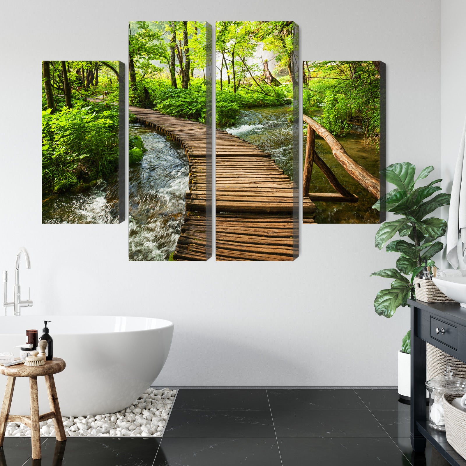 Obraz Wieloczęściowy Drewniane Molo w Lesie – spokojna panorama natury do wnętrz skandynawskich i boho – widok 4