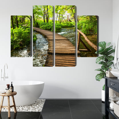 Obraz Wieloczęściowy Drewniane Molo w Lesie – spokojna panorama natury do wnętrz skandynawskich i boho – widok 4