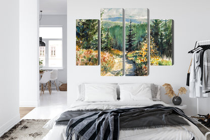 Obraz Wieloczęściowy Leśny Krajobraz Akwarelowy – spokojna panorama do wnętrz skandynawskich, boho i naturalnych – widok 6