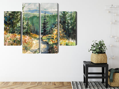 Obraz Wieloczęściowy Leśny Krajobraz Akwarelowy – spokojna panorama do wnętrz skandynawskich, boho i naturalnych – widok 7