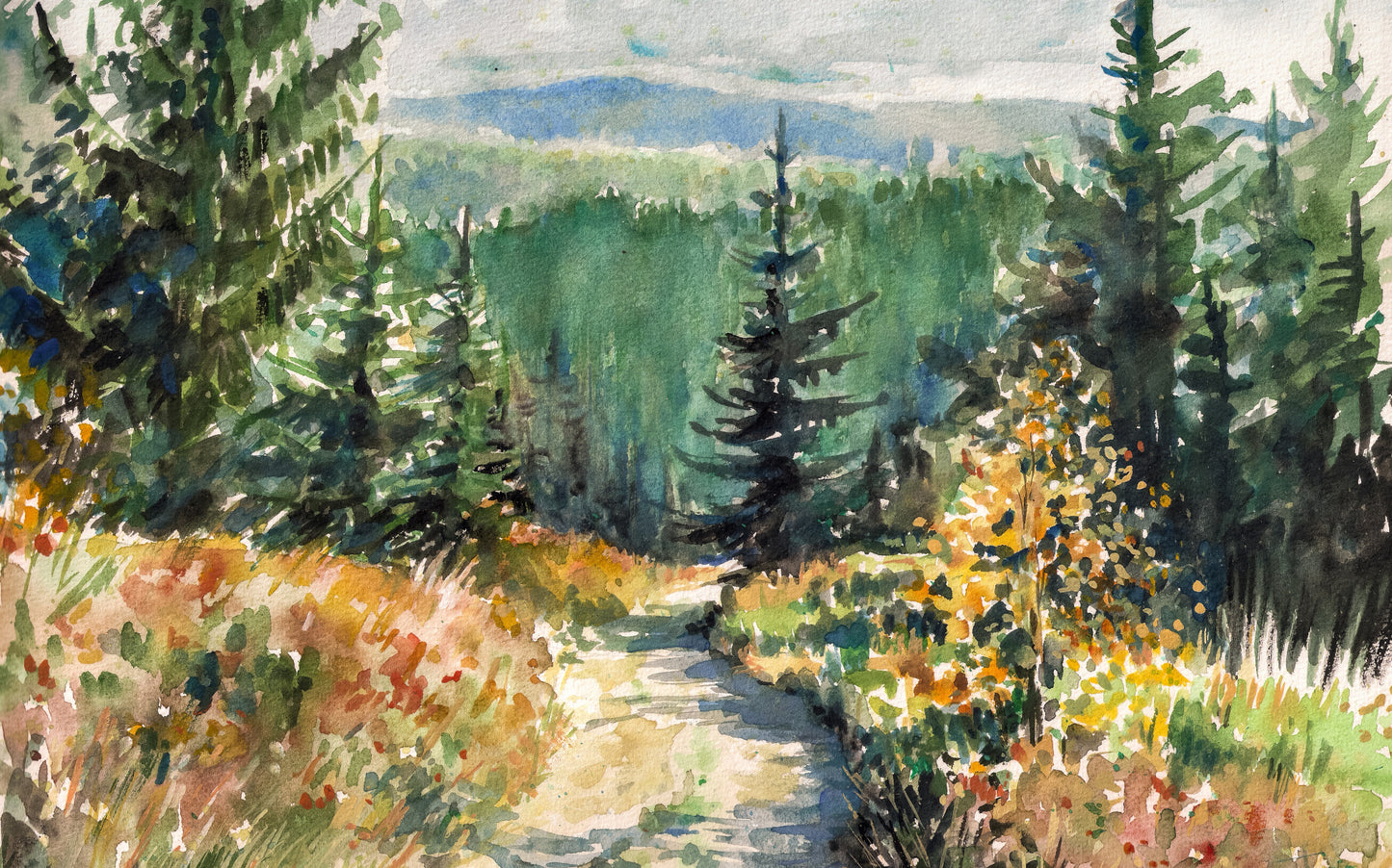 Obraz Wieloczęściowy Leśny Krajobraz Akwarelowy – malownicza natura do wnętrz skandynawskich, boho i naturalnych 240x150