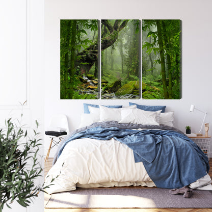 Obraz Wieloczęściowy Las Deszczowy – egzotyczna zieleń do wnętrz Urban Jungle, Boho i nowoczesnych – widok 2