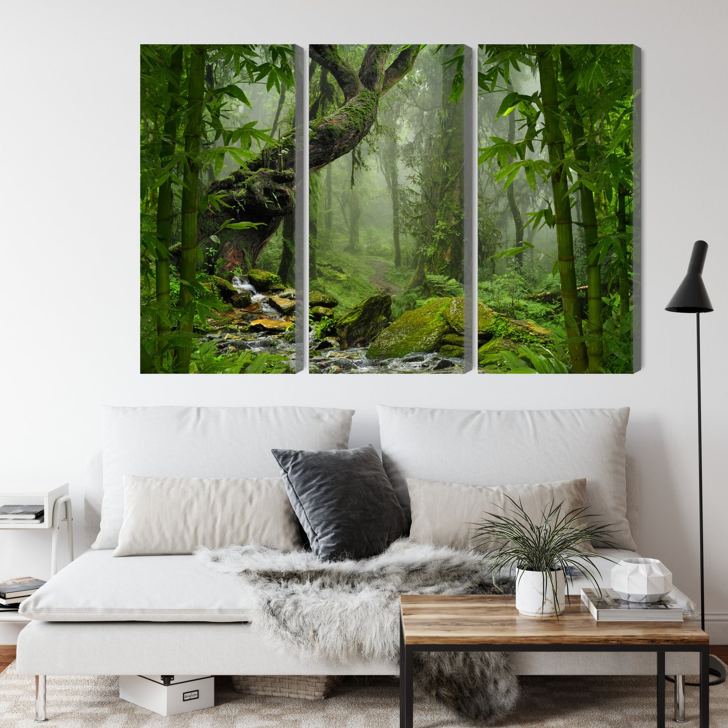 Obraz Wieloczęściowy Las Deszczowy – egzotyczna zieleń do wnętrz Urban Jungle, Boho i nowoczesnych – widok 3