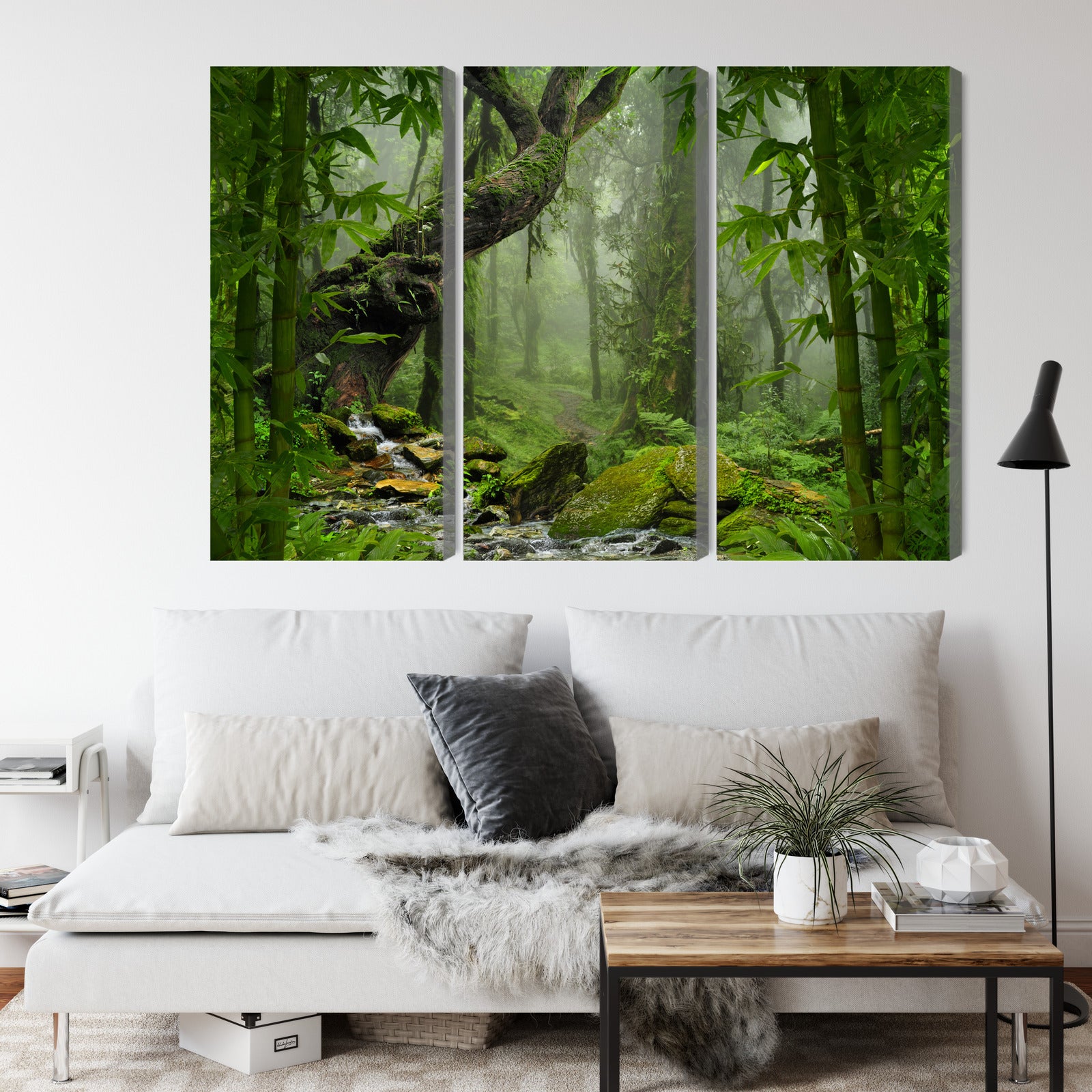 Obraz Wieloczęściowy Las Deszczowy – egzotyczna zieleń do wnętrz Urban Jungle, Boho i nowoczesnych – widok 3