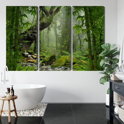 Obraz Wieloczęściowy Las Deszczowy – egzotyczna zieleń do wnętrz Urban Jungle, Boho i nowoczesnych – widok 4