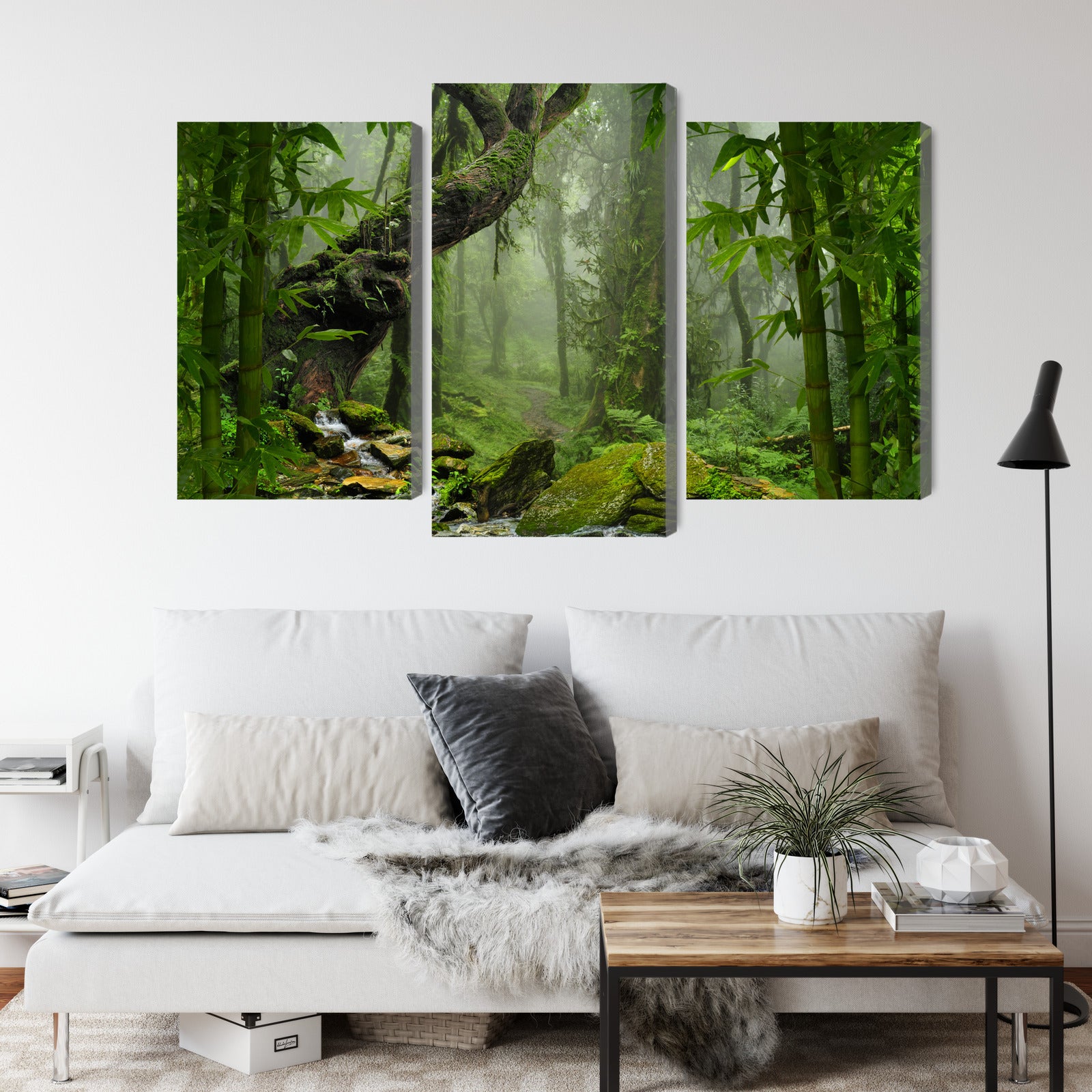 Obraz Wieloczęściowy Zieleń Lasu Deszczowego – głębia natury do wnętrz boho, urban jungle i naturalnych – widok 3
