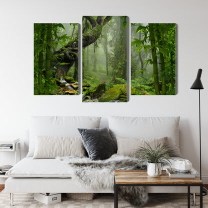 Obraz Wieloczęściowy Zieleń Lasu Deszczowego – głębia natury do wnętrz boho, urban jungle i naturalnych – widok 3