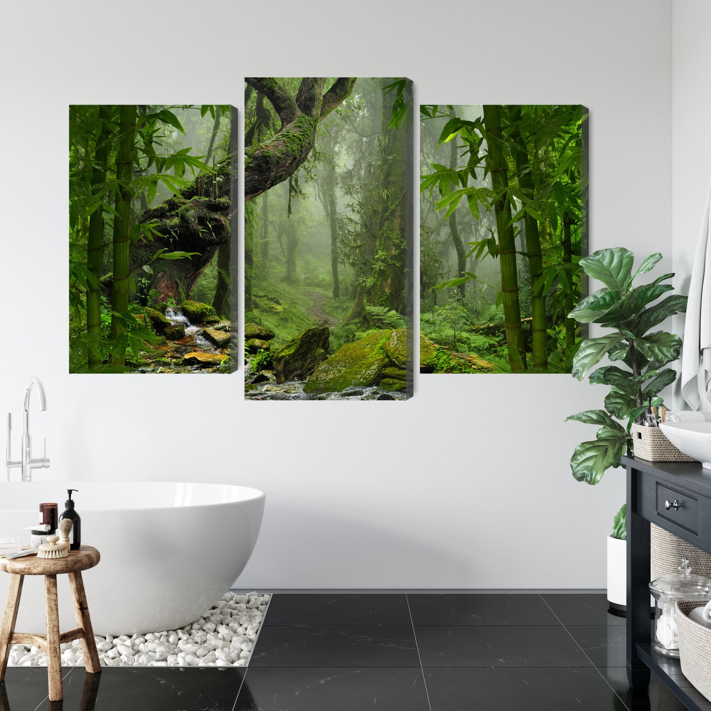 Obraz Wieloczęściowy Zieleń Lasu Deszczowego – głębia natury do wnętrz boho, urban jungle i naturalnych – widok 4