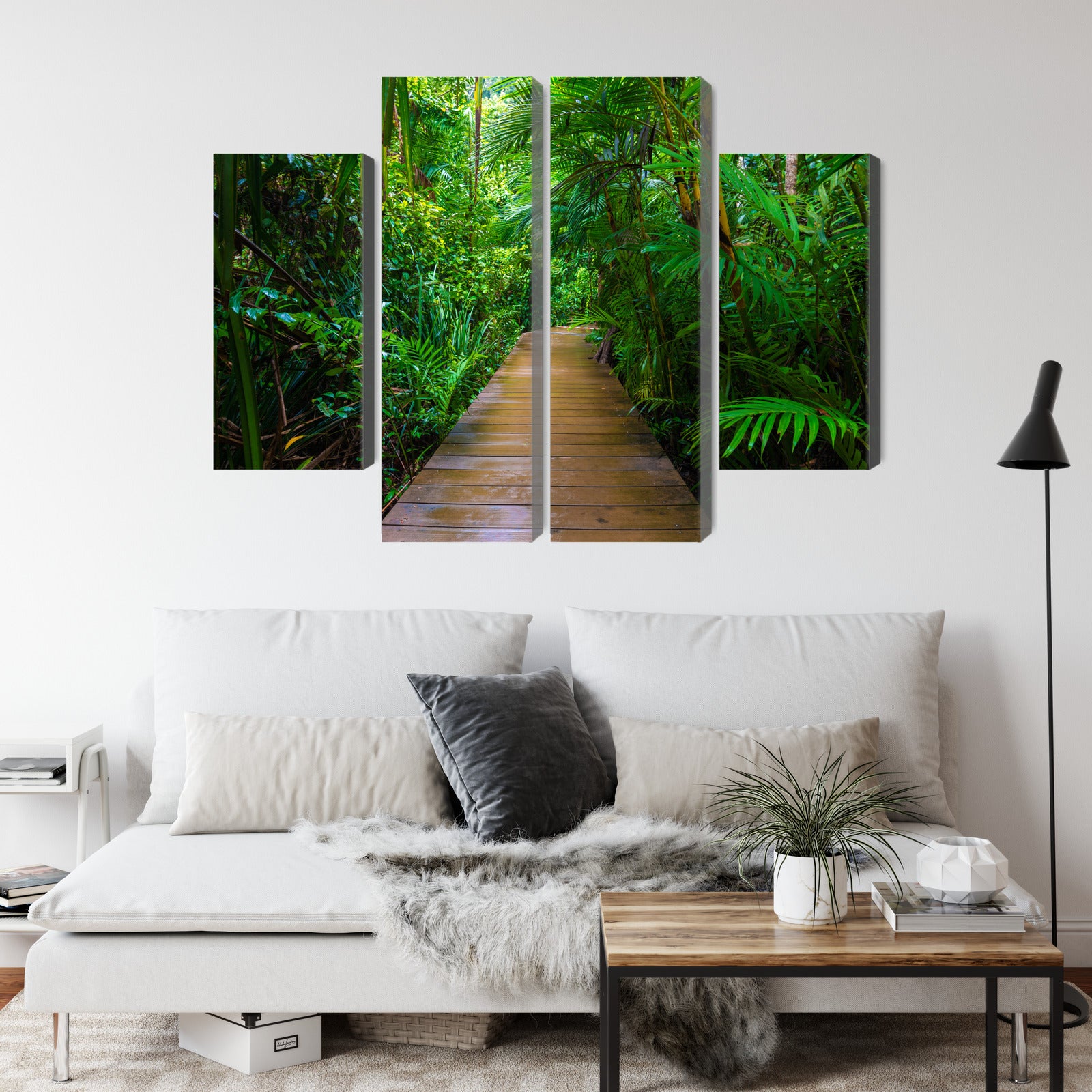 Obraz Wieloczęściowy Drewniany Most w Lesie Tropikalnym – egzotyczna głębia do wnętrz boho, eko i kolonialnych – widok 3