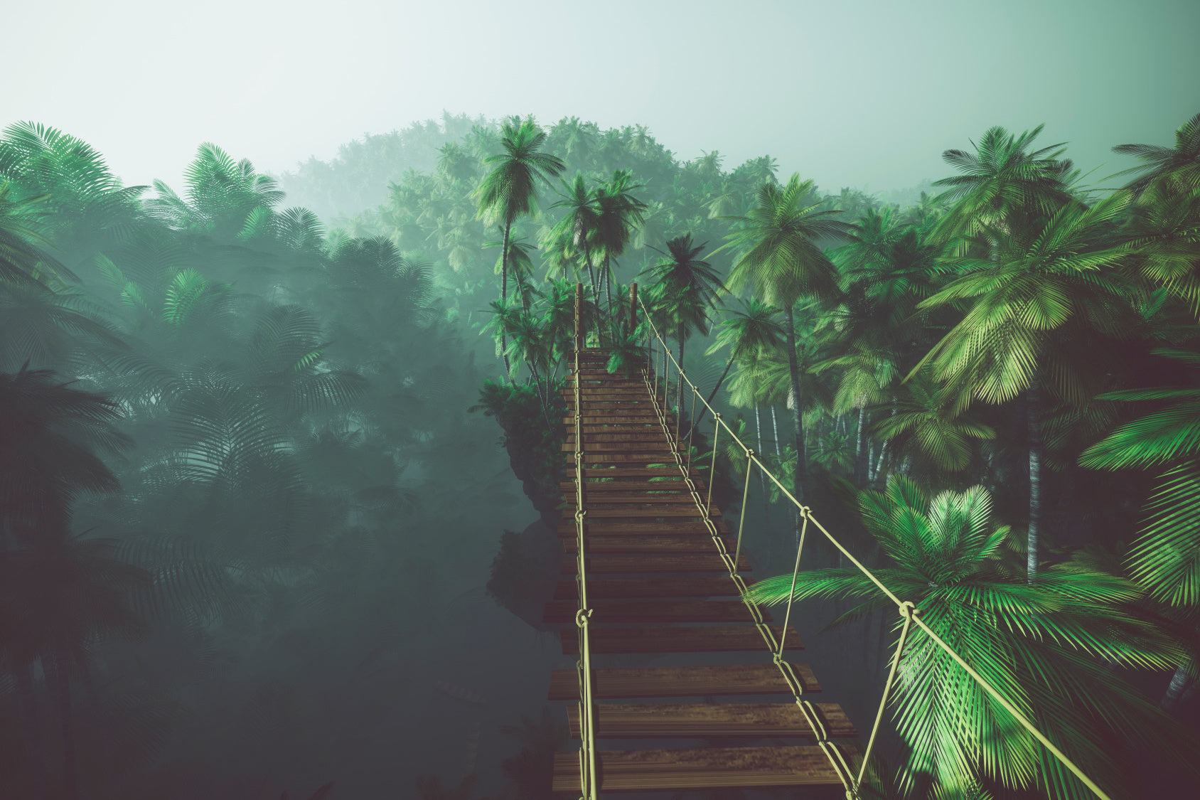 Obraz Wieloczęściowy Most Linowy w Dżungli – egzotyczna głębia do wnętrz boho, etnicznych i kolonialnych 180x120