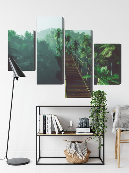 Obraz Wieloczęściowy Most Linowy w Dżungli – Tropikalna Głębokość do wnętrz Boho, Eklektycznych i Modern Tropical – widok 8