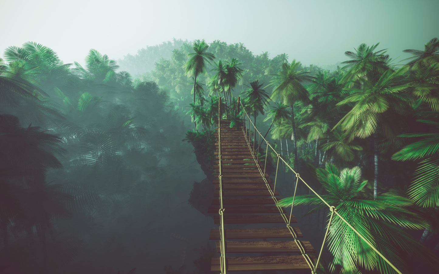 Obraz Wieloczęściowy Most Linowy w Dżungli – Tropikalna Głębokość do wnętrz Boho, Eklektycznych i Modern Tropical 240x150