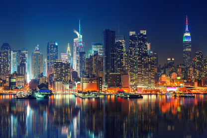 Obraz Wieloczęściowy Manhattan Nocą – dynamiczny blask do wnętrz nowoczesnych, industrialnych i glamour 180x120