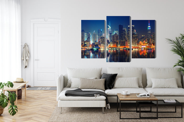 Obraz Wieloczęściowy Manhattan Nocą – dynamiczny blask do wnętrz nowoczesnych, industrialnych i glamour – widok 5
