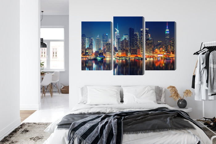 Obraz Wieloczęściowy Manhattan Nocą – dynamiczny blask do wnętrz nowoczesnych, industrialnych i glamour – widok 6