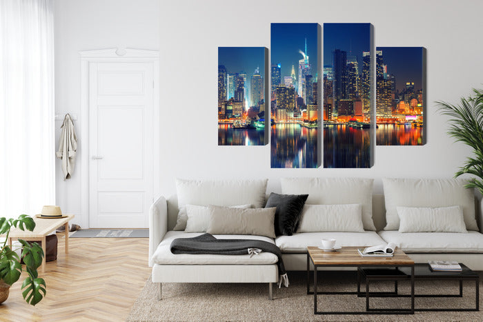 Obraz Wieloczęściowy Manhattan Nocą – dynamiczna panorama miejska do wnętrz nowoczesnych i industrialnych – widok 5