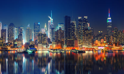 Obraz Wieloczęściowy Manhattan Nocą – miejska panorama do wnętrz nowoczesnych, loftowych i glamour 250x150