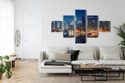 Obraz Wieloczęściowy Manhattan Nocą – miejska panorama do wnętrz nowoczesnych, loftowych i glamour – widok 5