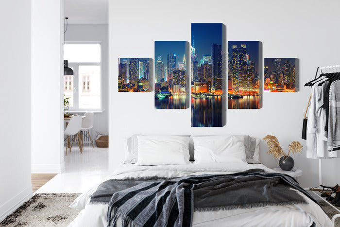 Obraz Wieloczęściowy Manhattan Nocą – miejska panorama do wnętrz nowoczesnych, loftowych i glamour – widok 6