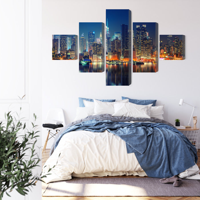 Obraz Wieloczęściowy Manhattan Nocą – miejska panorama do wnętrz nowoczesnych, loftowych i glamour – widok 2