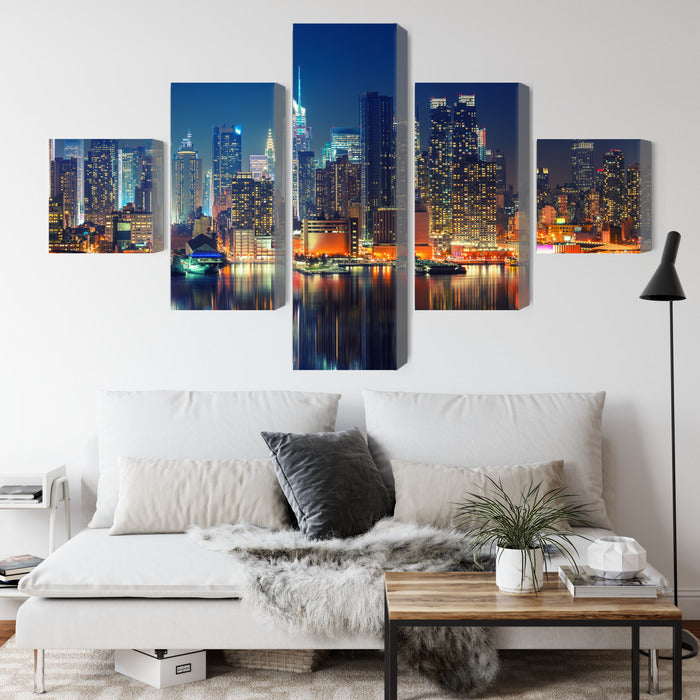 Obraz Wieloczęściowy Manhattan Nocą – miejska panorama do wnętrz nowoczesnych, loftowych i glamour – widok 3