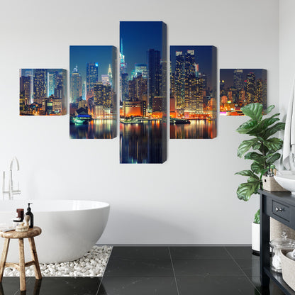 Obraz Wieloczęściowy Manhattan Nocą – miejska panorama do wnętrz nowoczesnych, loftowych i glamour – widok 4