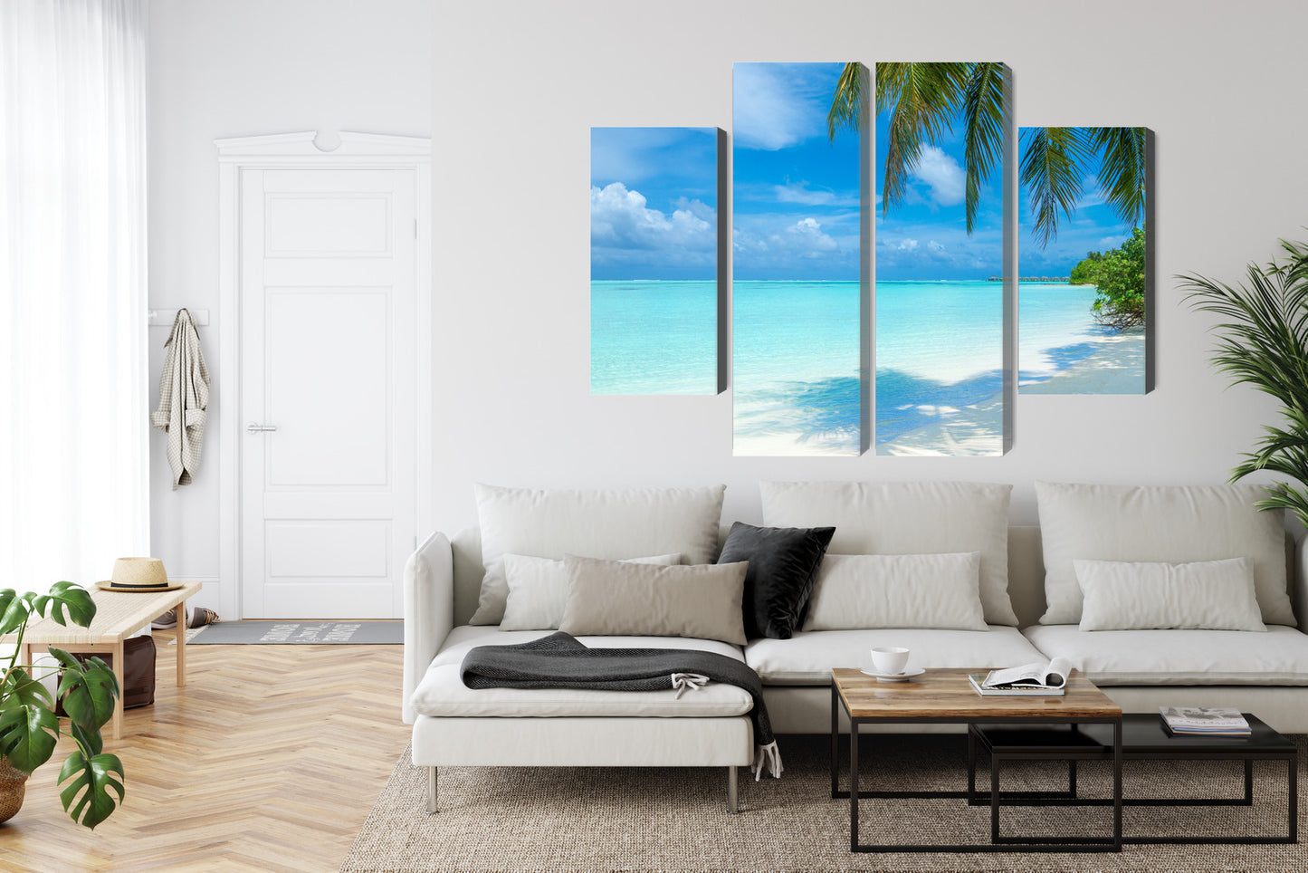 Obraz Wieloczęściowy Plaża na Malediwach – rajska panorama do wnętrz boho, coastal i nowoczesnych – widok 5