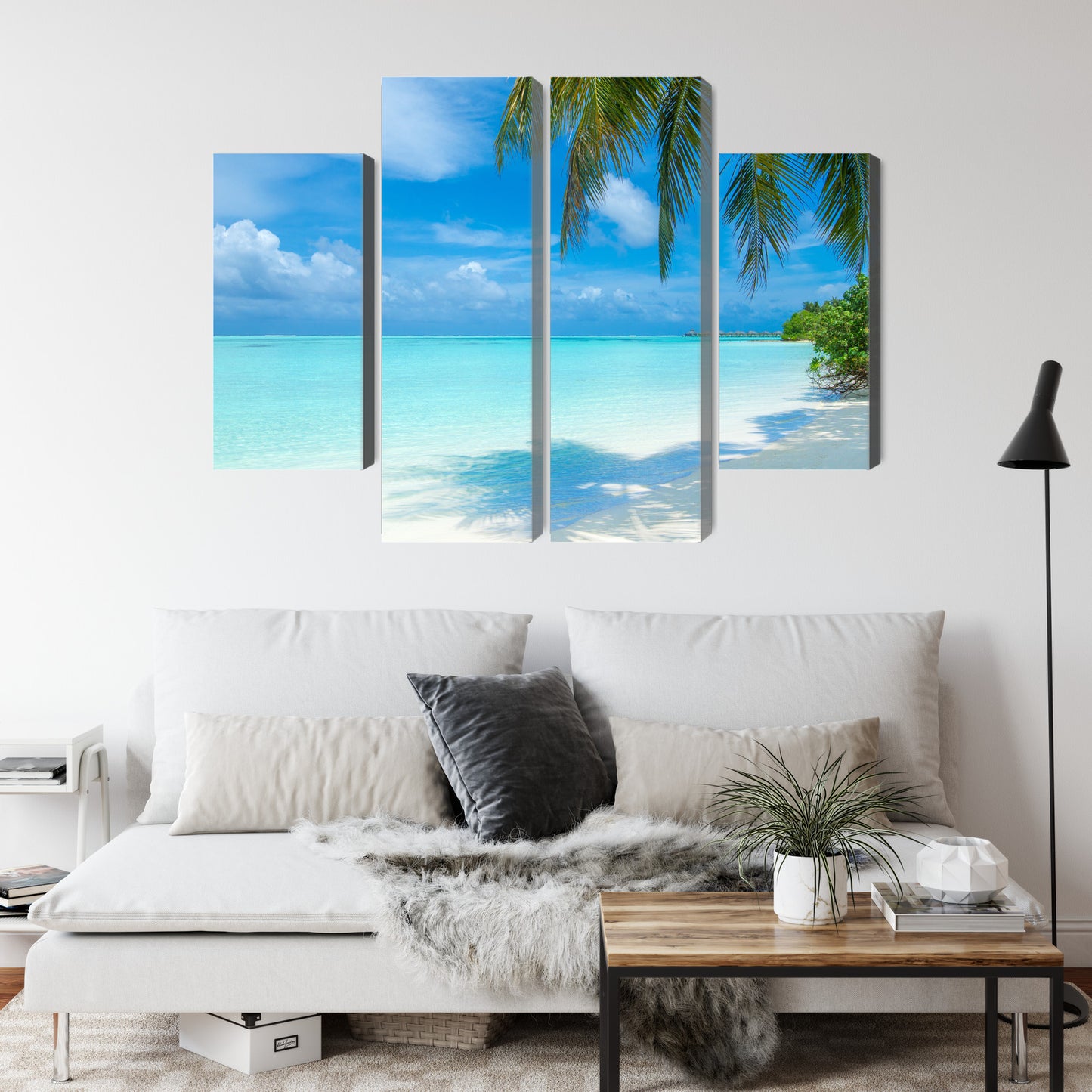 Obraz Wieloczęściowy Plaża na Malediwach – rajska panorama do wnętrz boho, coastal i nowoczesnych – widok 3