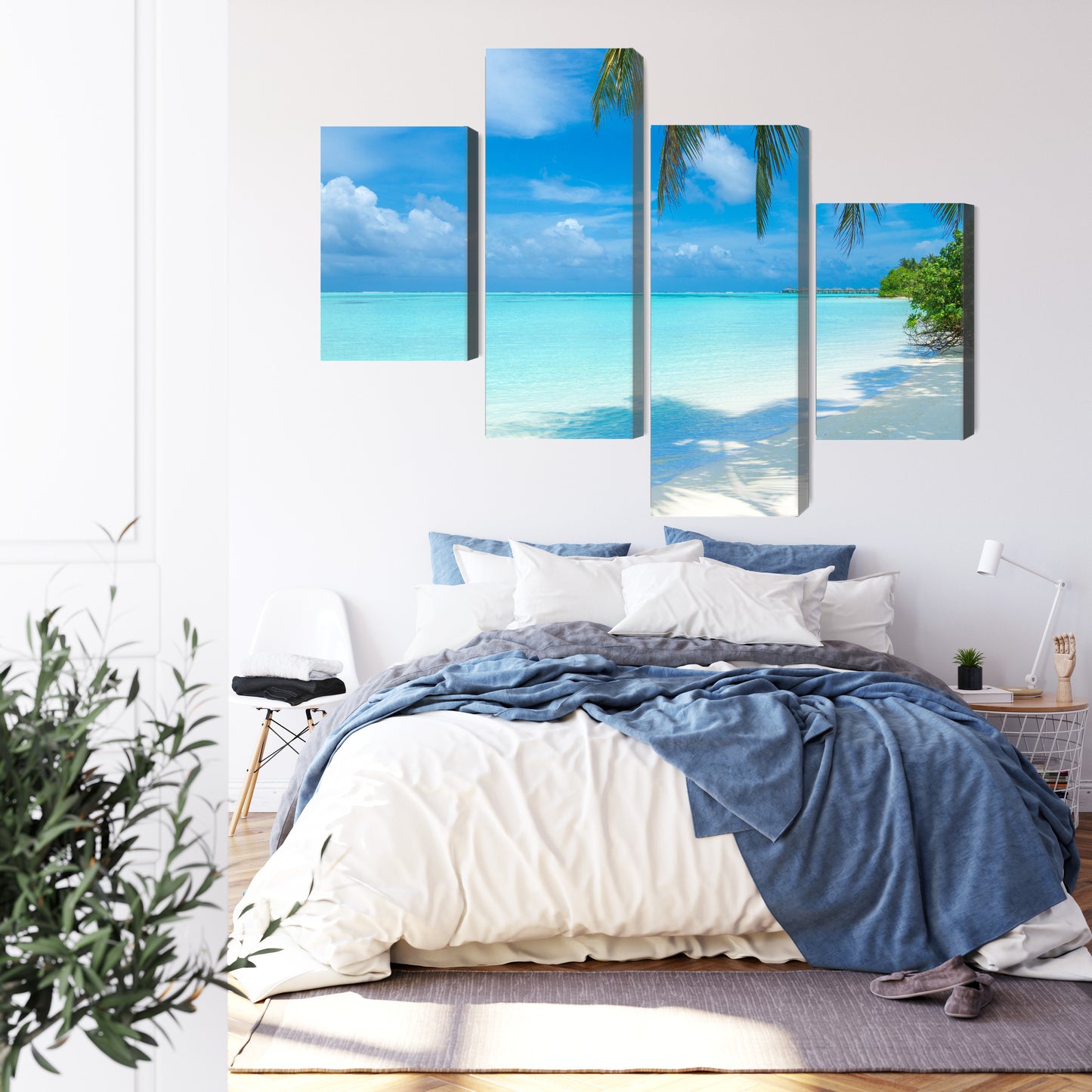 Obraz Wieloczęściowy Rajska Plaża na Malediwach – Egzotyczny spokój do wnętrz przybrzeżnych, boho i nowoczesnych – widok 2