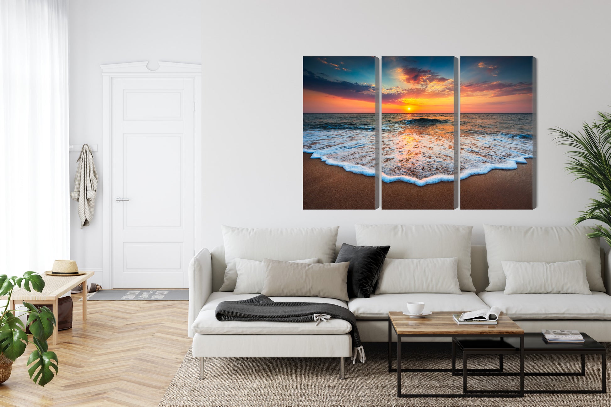 Obraz Wieloczęściowy Zachód Słońca Nad Morzem – spokojna panorama do wnętrz Coastal, Nowoczesnych, Boho. – widok 5
