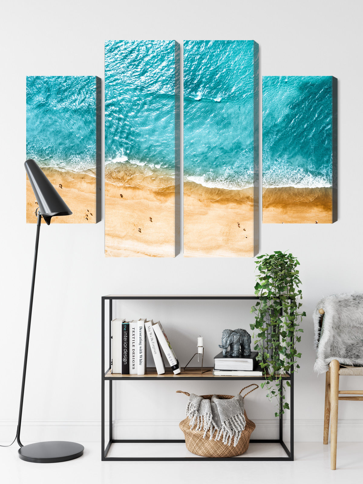 Obraz Wieloczęściowy Ocean i Plaża z Lotu Ptaka – relaksująca panorama morska do wnętrz Coastal, Skandynawskich i Boho – widok 8
