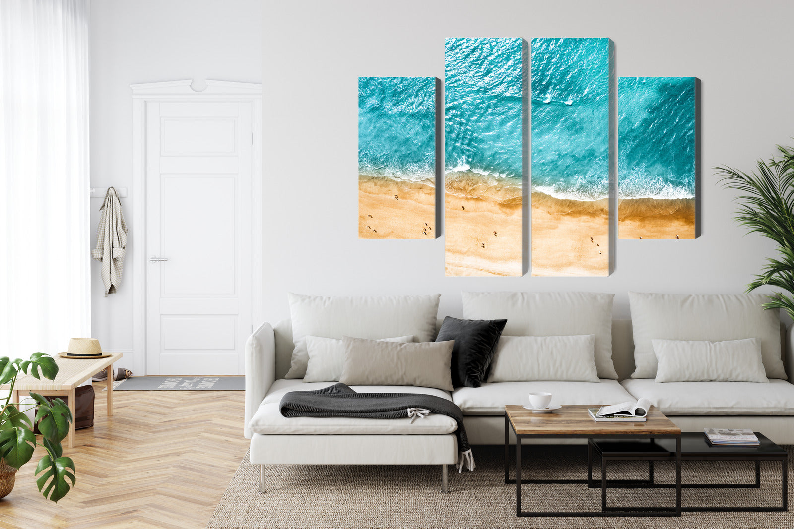 Obraz Wieloczęściowy Ocean i Plaża z Lotu Ptaka – relaksująca panorama morska do wnętrz Coastal, Skandynawskich i Boho – widok 5