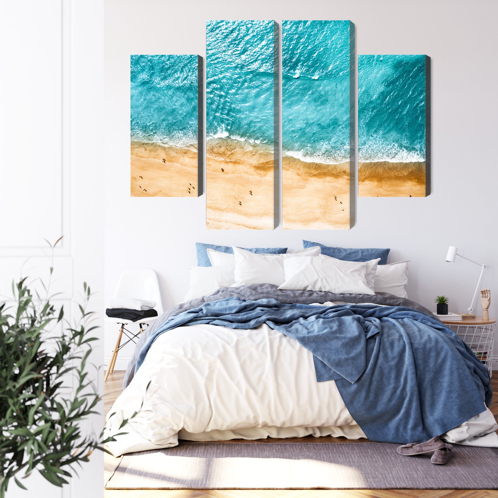 Obraz Wieloczęściowy Ocean i Plaża z Lotu Ptaka – relaksująca panorama morska do wnętrz Coastal, Skandynawskich i Boho – widok 2