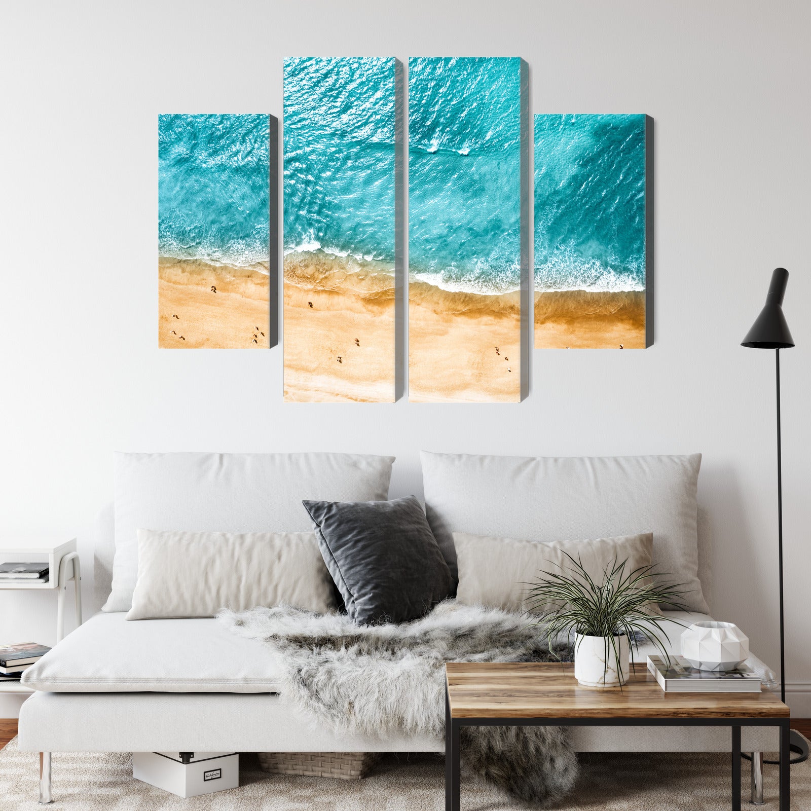 Obraz Wieloczęściowy Ocean i Plaża z Lotu Ptaka – relaksująca panorama morska do wnętrz Coastal, Skandynawskich i Boho – widok 3