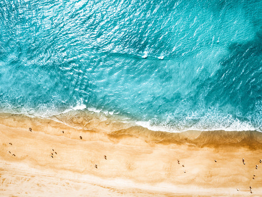 Obraz Wieloczęściowy Ocean i Plaża z Lotu Ptaka – relaksująca panorama morska do wnętrz Coastal, Skandynawskich i Boho 200x150