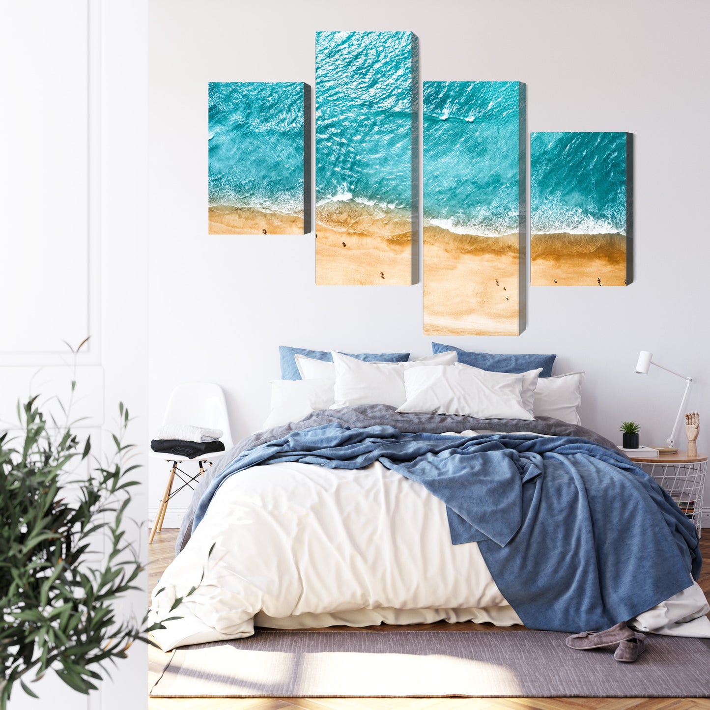 Obraz Wieloczęściowy Ocean i Plaża – błękitny spokój z lotu ptaka do wnętrz Coastal, Hamptons, skandynawskich – widok 2