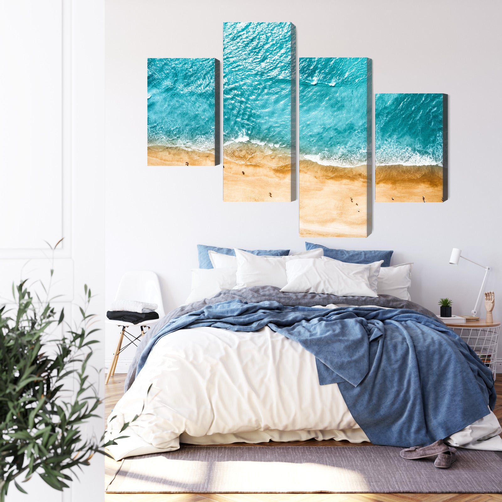 Obraz Wieloczęściowy Ocean i Plaża – błękitny spokój z lotu ptaka do wnętrz Coastal, Hamptons, skandynawskich – widok 2