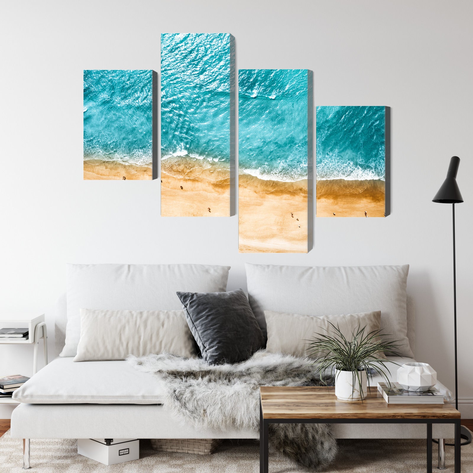 Obraz Wieloczęściowy Ocean i Plaża – błękitny spokój z lotu ptaka do wnętrz Coastal, Hamptons, skandynawskich – widok 3