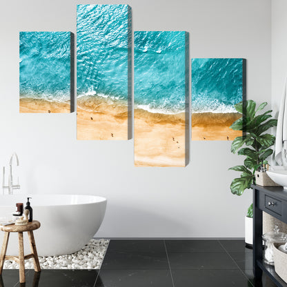 Obraz Wieloczęściowy Ocean i Plaża – błękitny spokój z lotu ptaka do wnętrz Coastal, Hamptons, skandynawskich – widok 4