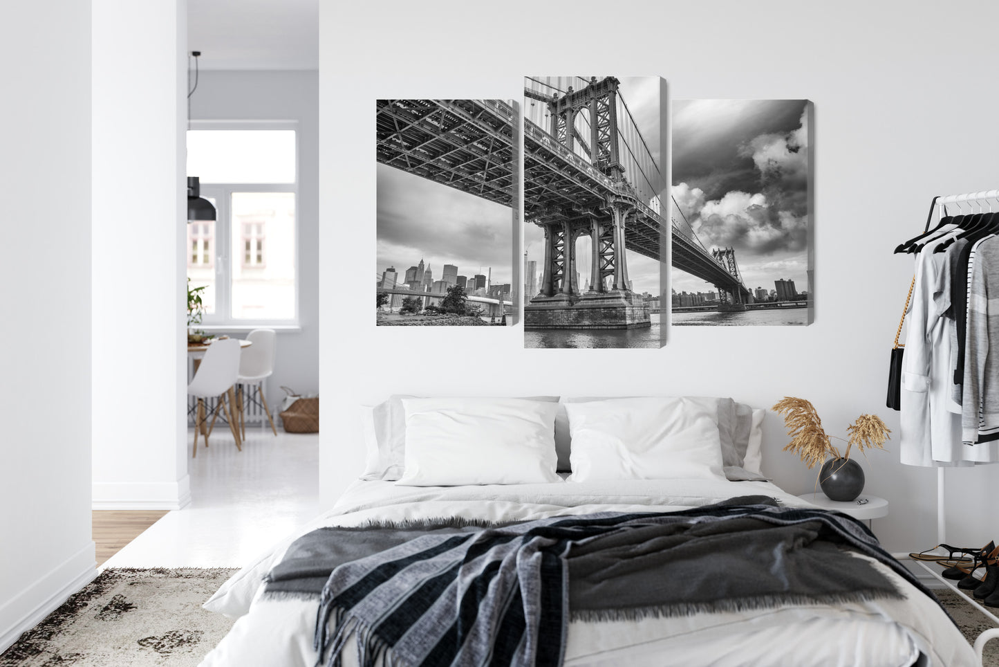 Obraz Wieloczęściowy Most Manhattan – dynamiczna panorama miejska do wnętrz industrialnych i nowoczesnych – widok 6