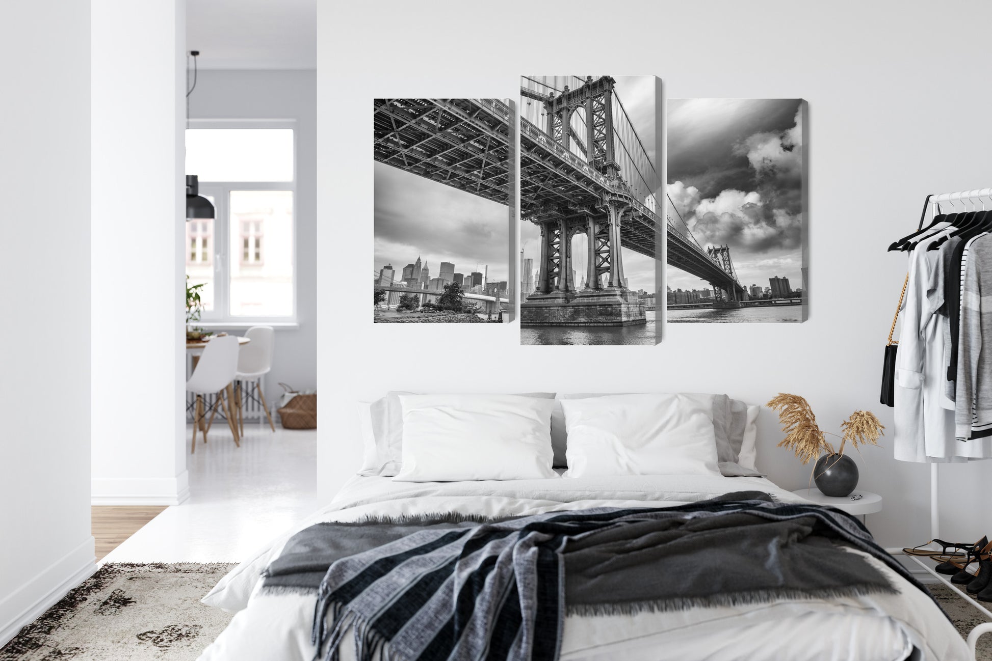 Obraz Wieloczęściowy Most Manhattan – dynamiczna panorama miejska do wnętrz industrialnych i nowoczesnych – widok 6