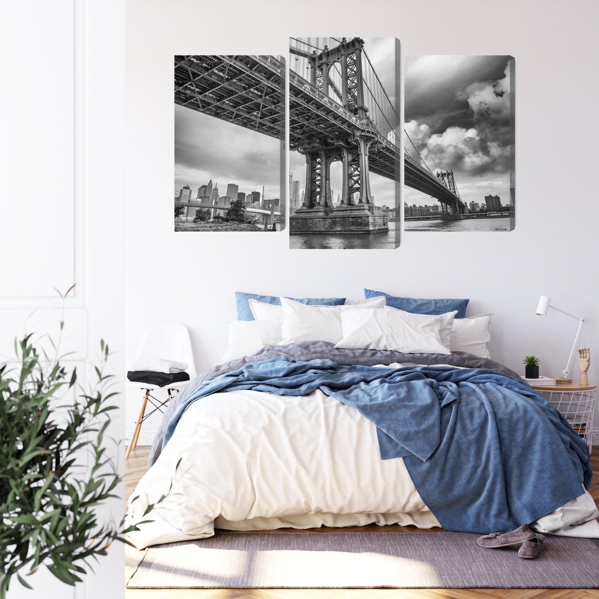 Obraz Wieloczęściowy Most Manhattan – dynamiczna panorama miejska do wnętrz industrialnych i nowoczesnych – widok 2