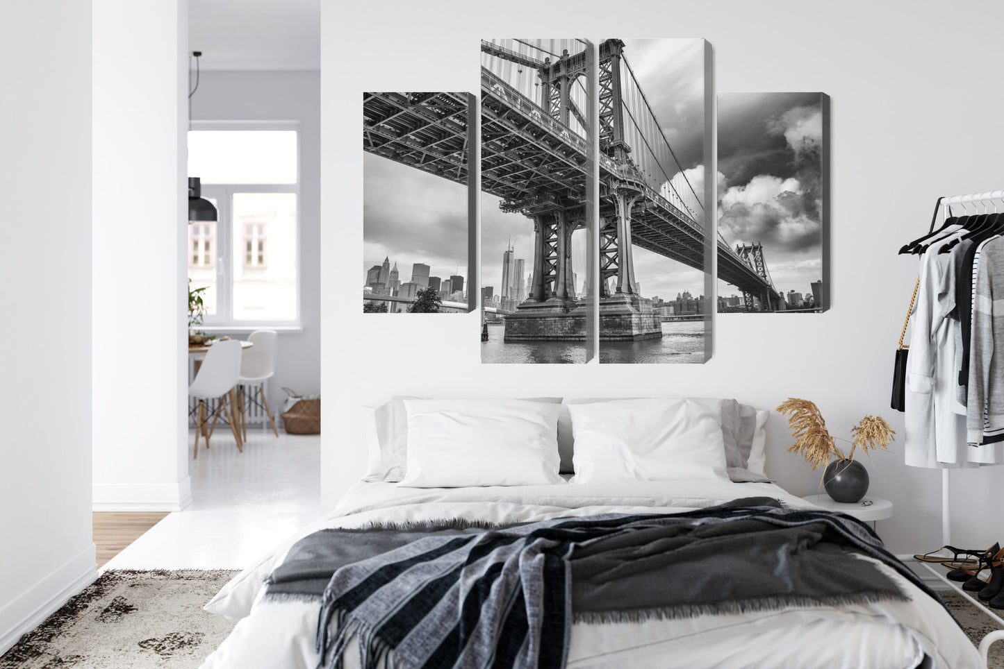 Obraz Wieloczęściowy Most Manhattan Nowy Jork – dynamiczna panorama do wnętrz nowoczesnych, industrialnych i loftowych – widok 6