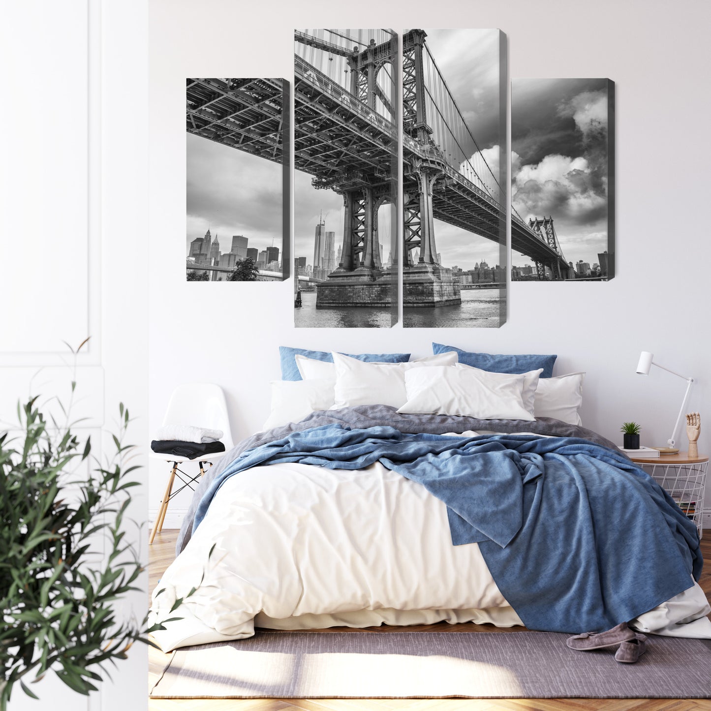 Obraz Wieloczęściowy Most Manhattan Nowy Jork – dynamiczna panorama do wnętrz nowoczesnych, industrialnych i loftowych – widok 2