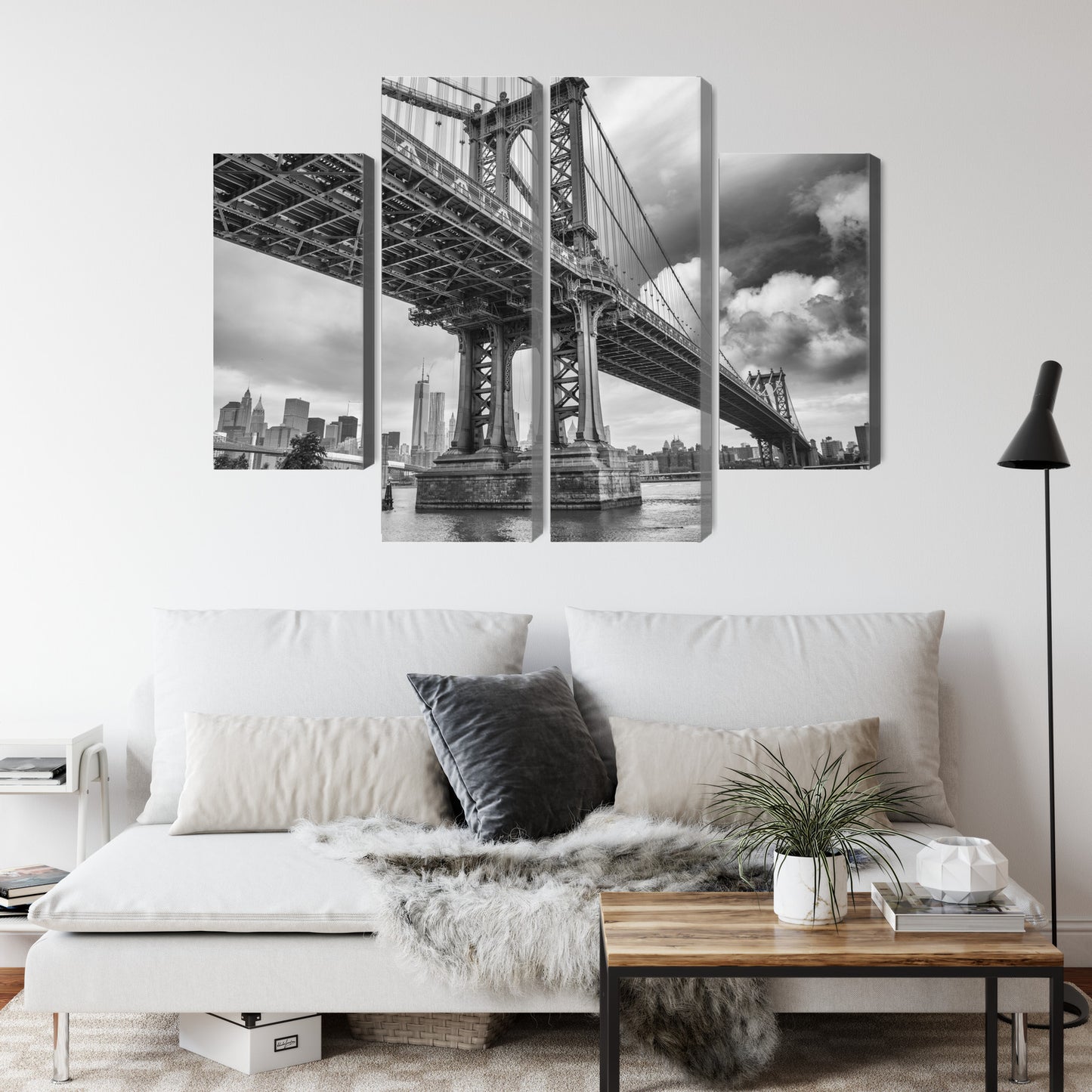 Obraz Wieloczęściowy Most Manhattan Nowy Jork – dynamiczna panorama do wnętrz nowoczesnych, industrialnych i loftowych – widok 3