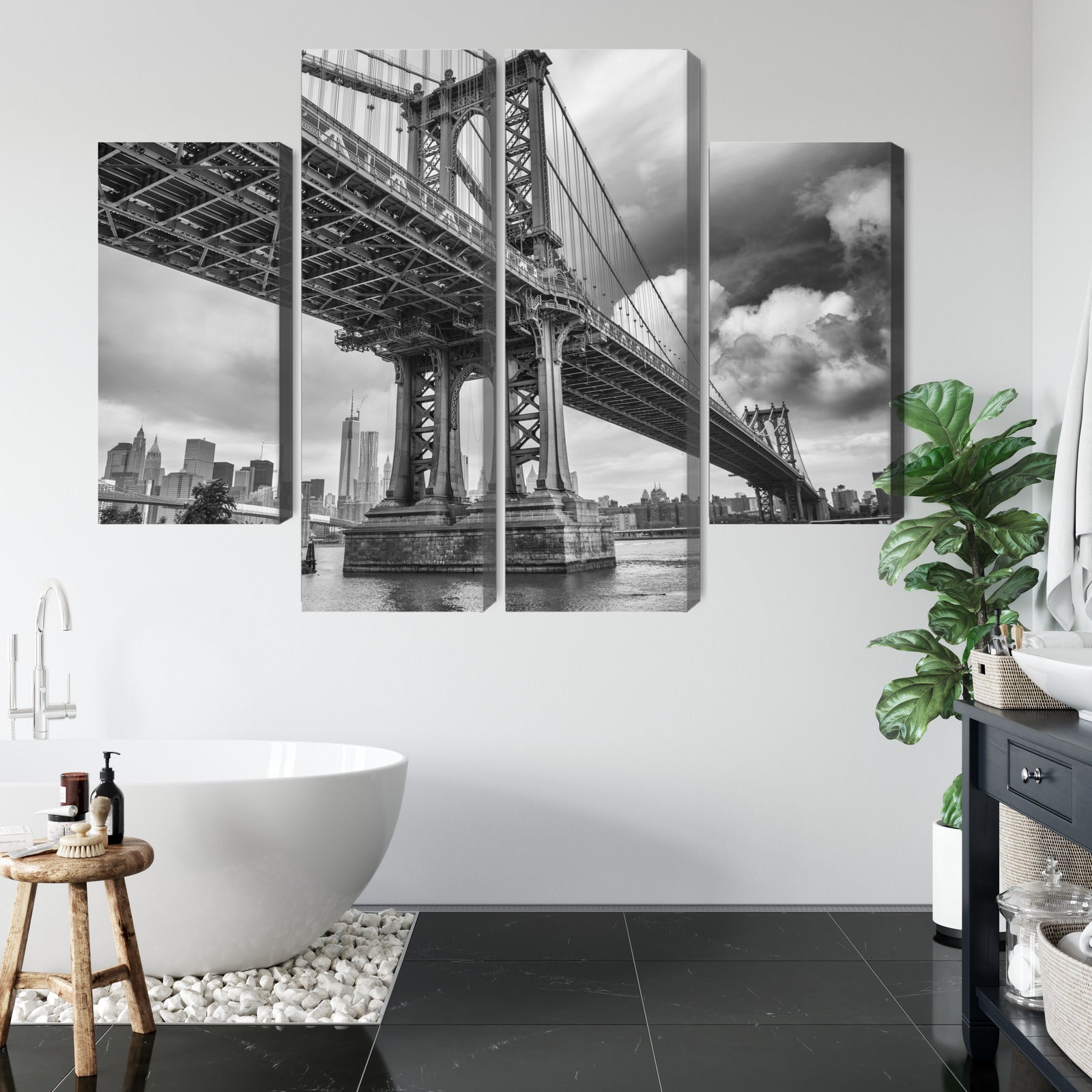 Obraz Wieloczęściowy Most Manhattan Nowy Jork – dynamiczna panorama do wnętrz nowoczesnych, industrialnych i loftowych – widok 4