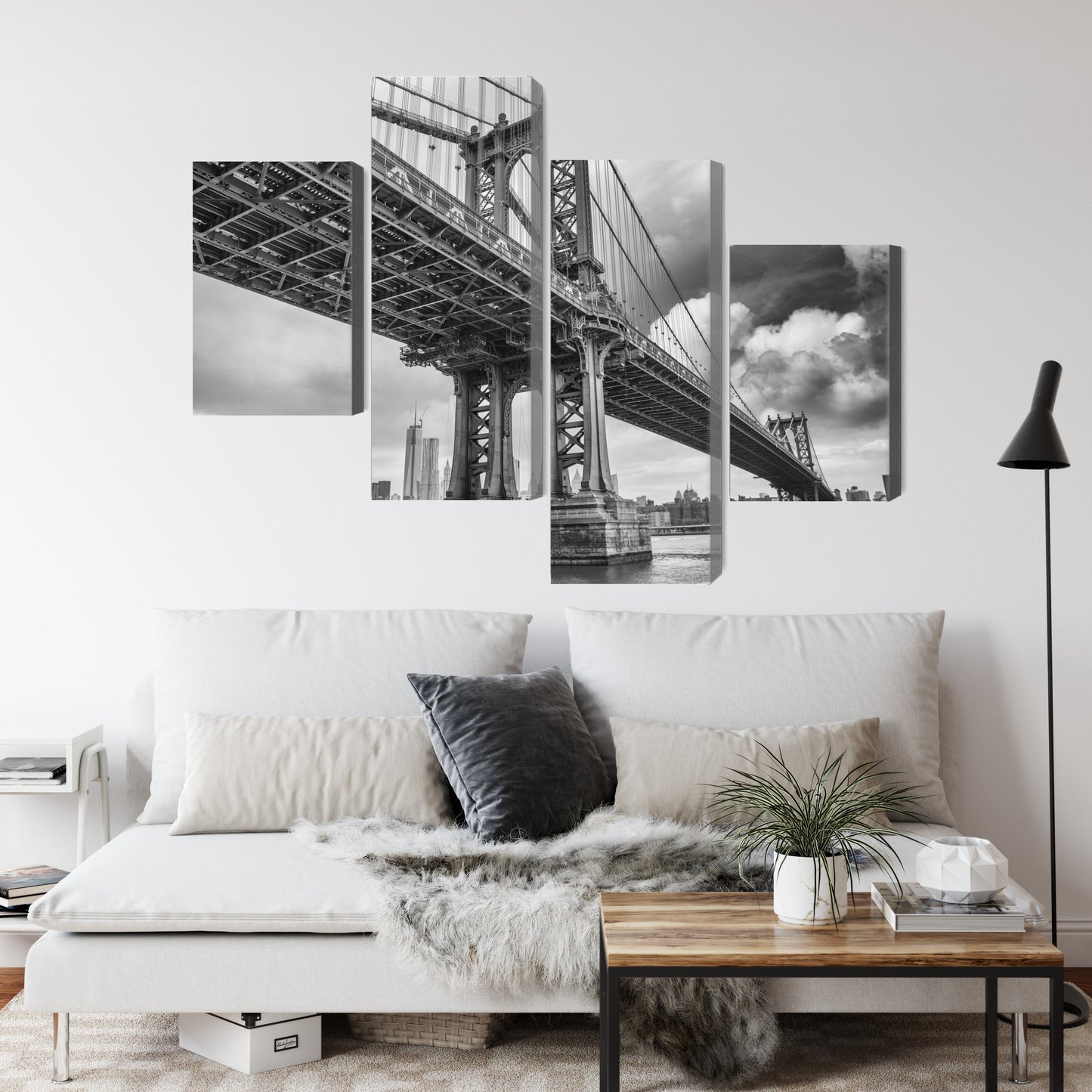 Obraz Wieloczęściowy Most Manhattan Nowy Jork – miejska panorama do wnętrz industrialnych i nowoczesnych – widok 3