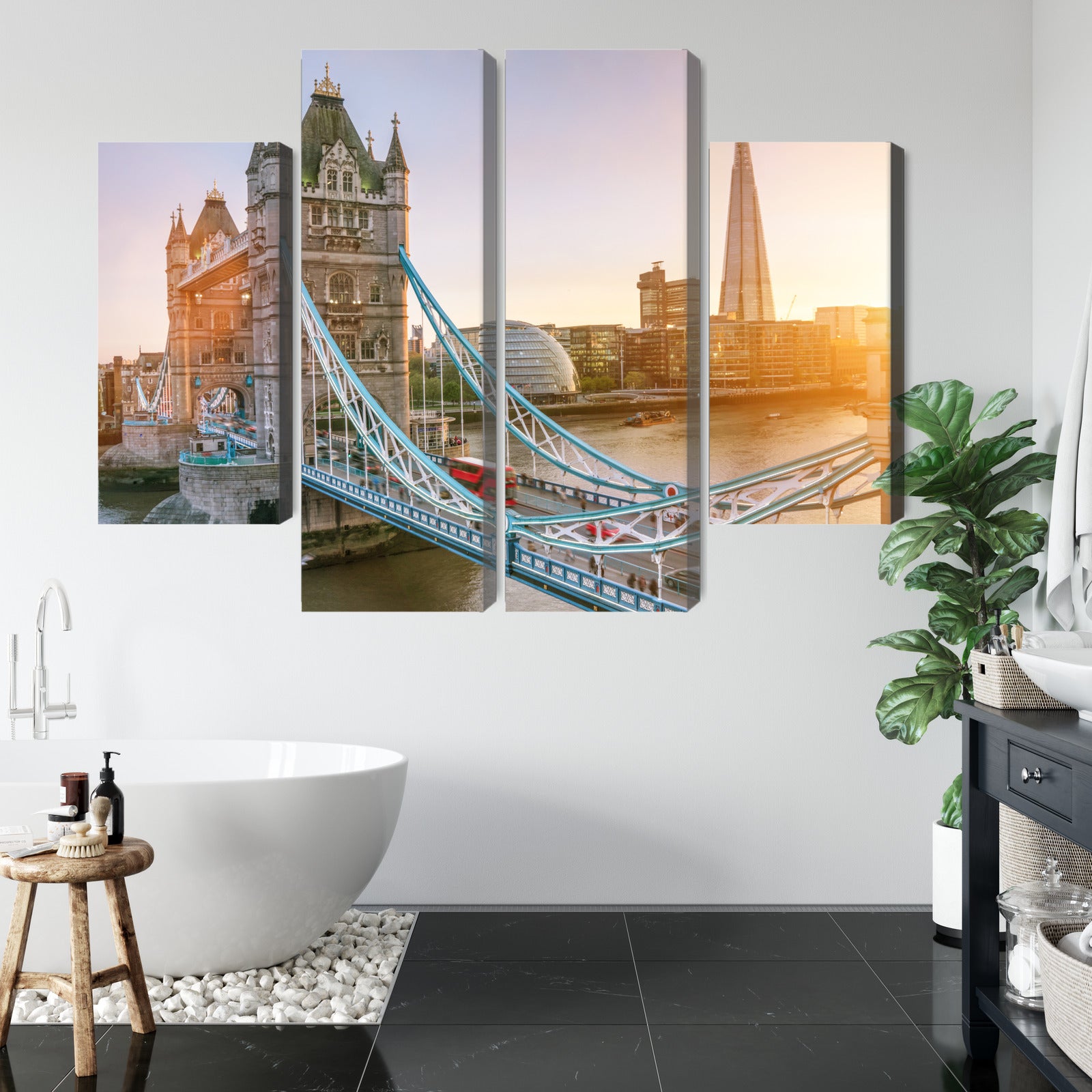 Obraz Wieloczęściowy Tower Bridge – ikoniczny wschód słońca do wnętrz nowoczesnych i klasycznych – widok 4