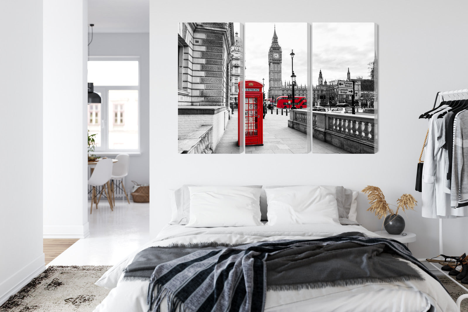 Obraz Wieloczęściowy Londyńska Budka i Big Ben – miejski akcent do wnętrz industrialnych i nowoczesnych – widok 6