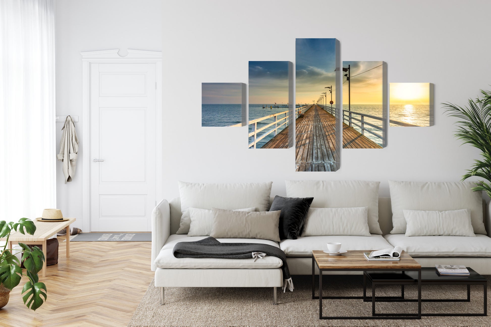 Obraz Wieloczęściowy Drewniane Molo – Spokojna Panorama Morska do Wnętrz Coastalnych, Skandynawskich i Nowoczesnych – widok 5